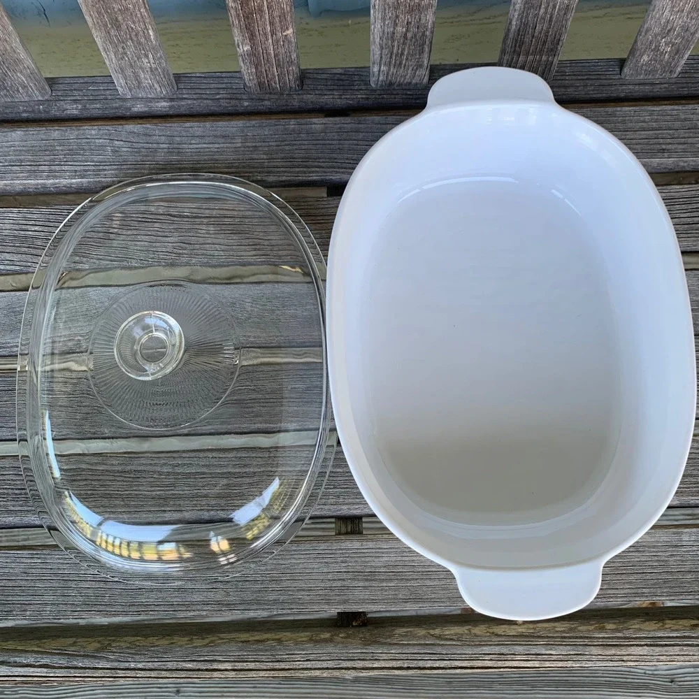 CorningWare French White Oval Casserole Dish F-14-B 4L Roaster Pyrex Lid F-14-C